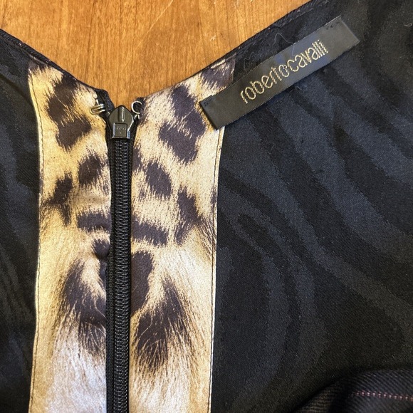 Roberto Cavalli Midi Dress Sz 44 US 8 Black Wool Pinstripe Sheath - Picture 7 of 10